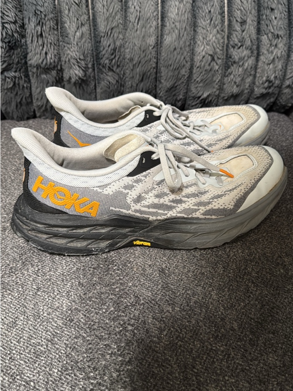 Hoka Gray and Orange Trail Running Shoes